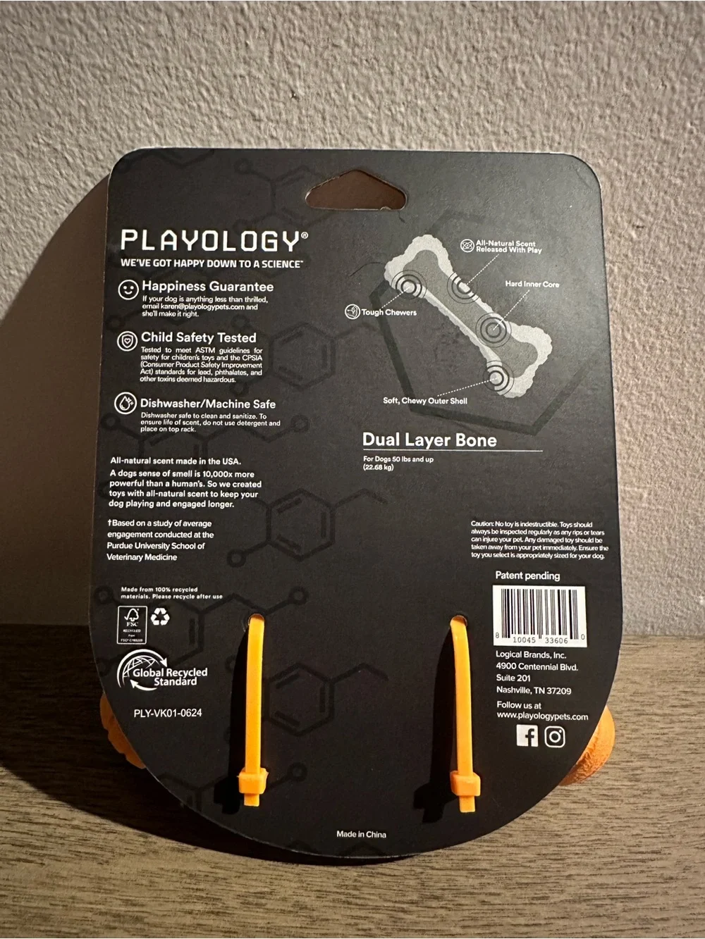 Playology ‘Pumpkin Spice’ Orange Dual-Layer Dog Bone Toy
